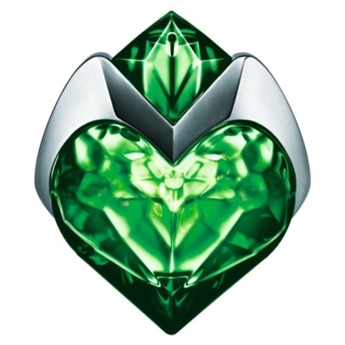 The Aura Mugler heart-shaped emerald bottle